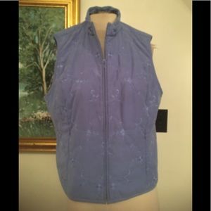 Talbots blue steel color embroidered zip up vest very good condition size L